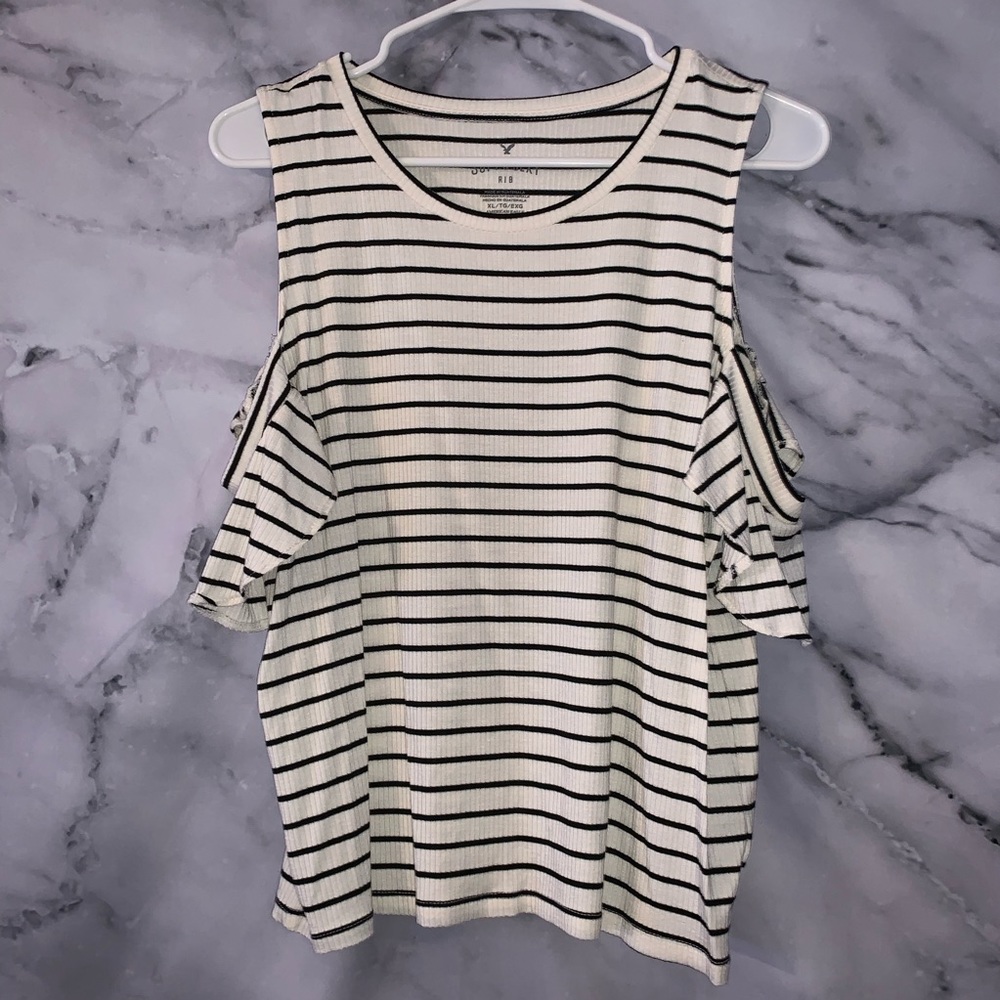 American Eagle Cold Shoulder Stripped Tee